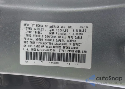 2014 Honda Accord Lx from USA, damaged, VIN 1HGCR2F36EA281384